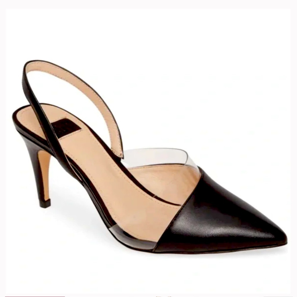 Louise et Cie Kareena Black Leather Pointed Toe Slingback Pumps